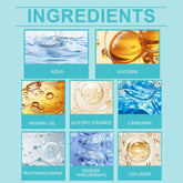 List of skincare ingredients with corresponding images on a teal background