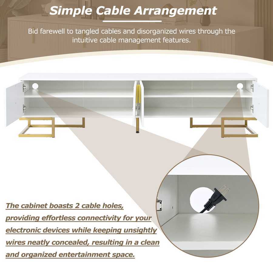 Entertainment center with built-in cable management system, keeping wires hidden for a clean and organized setup.