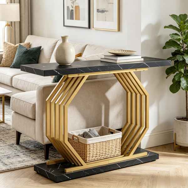 Long Console Table for Modern Luxury Entryway

