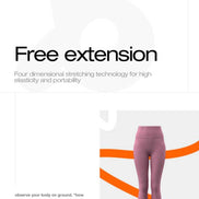 Promotional graphic for MLNshops MT20 Yoga Leggings in pink, emphasizing 4D stretch technology and high elasticity for yoga wear.