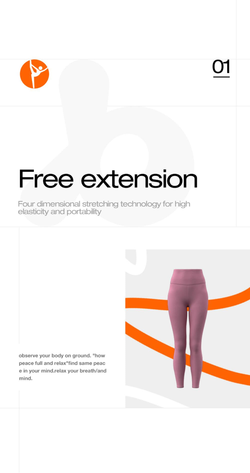 Promotional graphic for MLNshops MT20 Yoga Leggings in pink, emphasizing 4D stretch technology and high elasticity for yoga wear.