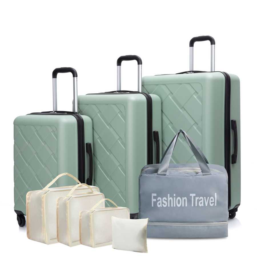 Hardshell Suitcase with Spinner Wheels ABS Luggage Sets Lightweight Durable Suitcase,8-Piece Set (20/24/28+portable handbag + 4 pieces storage bag set) , GREEN Default