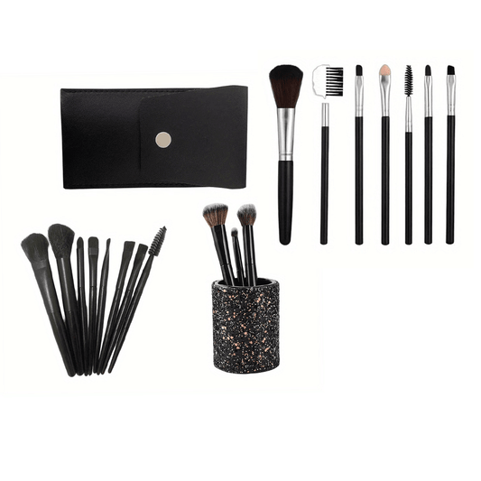 Makeup Brush Set - Essential Beauty Tools| Facial & Eye kit with black brushes, smudge tools, and storage pouch for flawless makeup application.