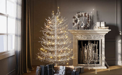 4FT Pre-lit Aspen Fir Artificial Christmas Tree, Hinged Xmas Tree 280 Snow Flocked Branch Tips, 230 Warm White LED Lights, Holiday Coral Christmas Tree for Home Party