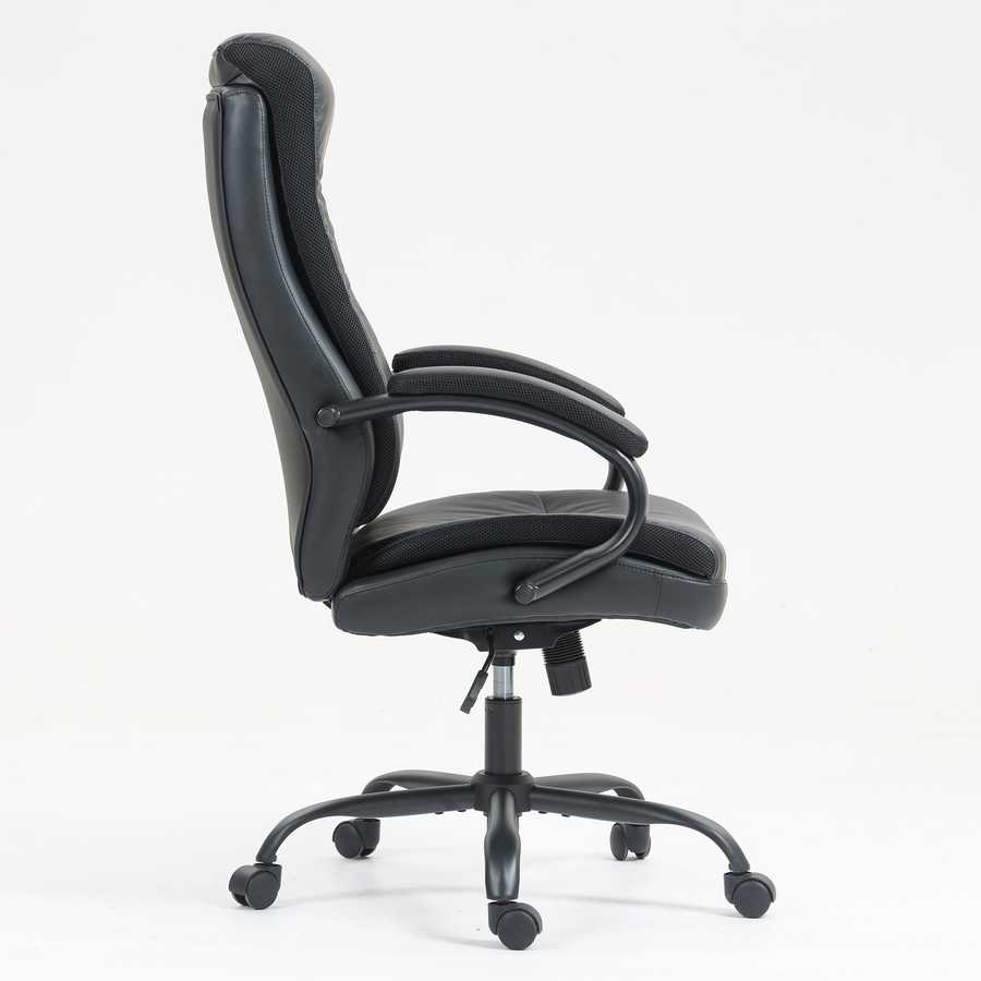 Side profile of PU Material Office Chair 9131HJ-PU-KD highlighting curved armrests, lumbar support, and height adjustment lever.