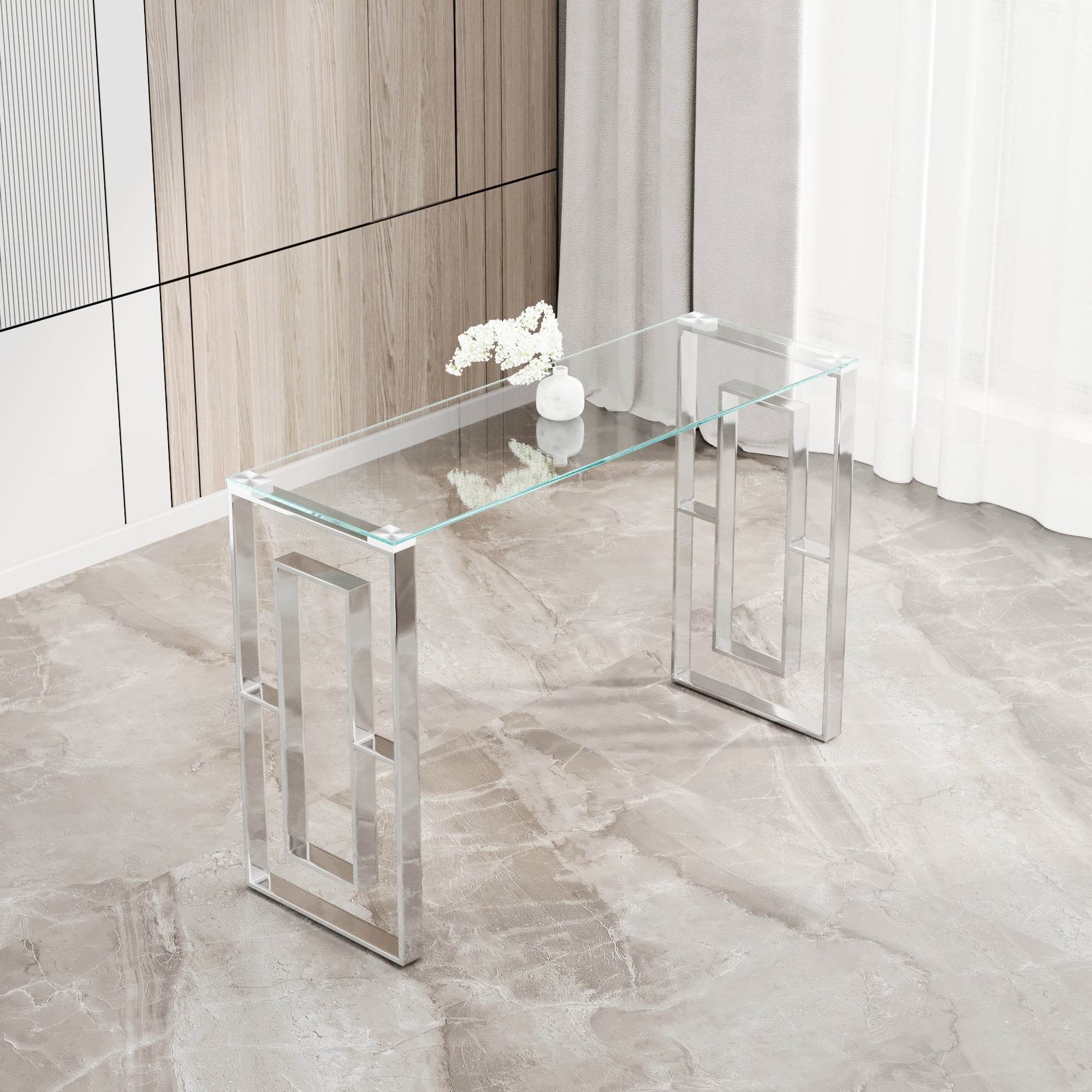MLNshops Modern Glass Console Table with Chrome Frame