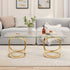 Modern Rectangle Glass Coffee Table with Ring-Shaped Frames Metal