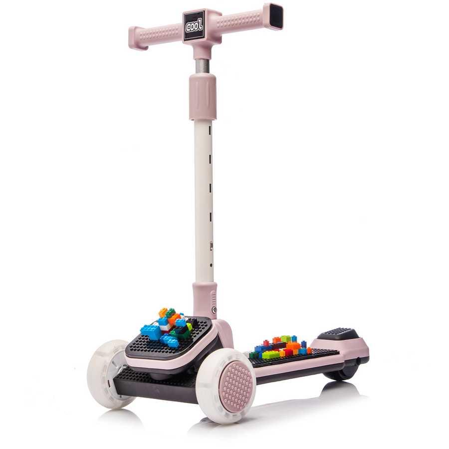 Pink kids scooter with adjustable handlebar and LEGO blocks