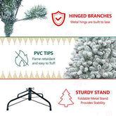Flocked Christmas tree hinged branches, PVC tips and sturdy stand