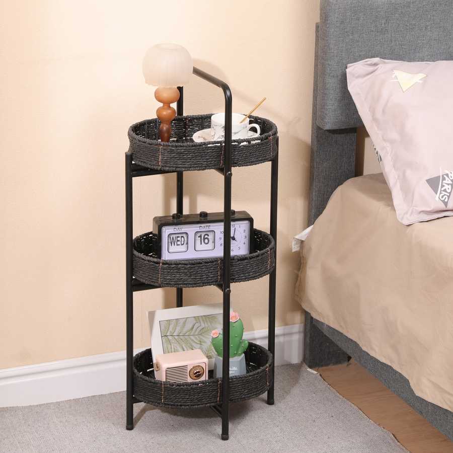 Modern 3-Tier Handwoven Side Table
