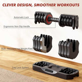 Adjustable Dumbbells Set - Home Gym | 22.5LB Weights with rust-resistant iron plates, automatic lock, and tray lock system for smooth workouts.