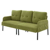 Green sofa with black legs on a white background
