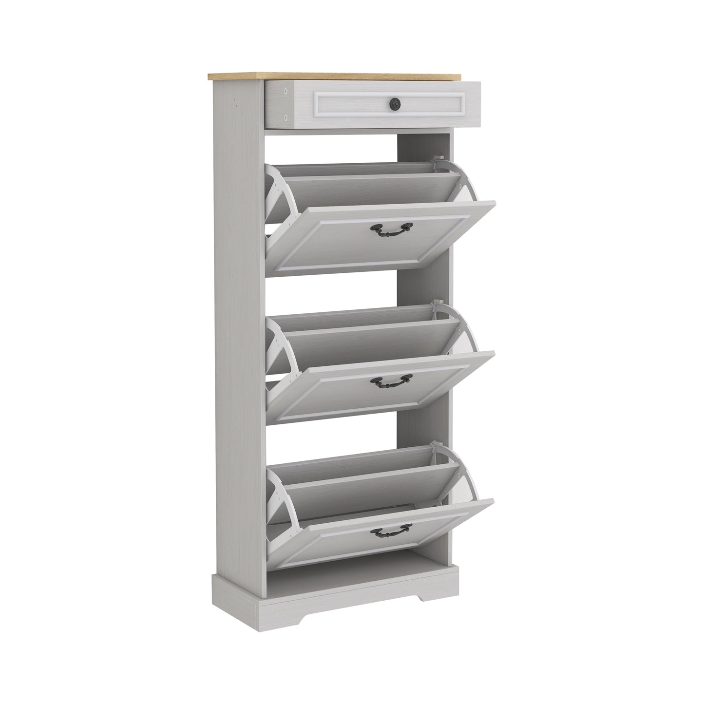 Shoe Storage Cabinet with 1 Drawer, 3 Flip Drawers, Freestanding Shoe Cabinet Organizer with Adjustable Shelf, Shoe Cabinet for Entryway, Foyer, Slim Shoe Cabinet-Antique White