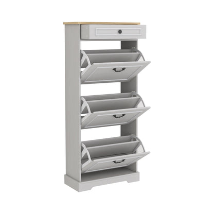 Shoe Storage Cabinet with 1 Drawer, 3 Flip Drawers, Freestanding Shoe Cabinet Organizer with Adjustable Shelf, Shoe Cabinet for Entryway, Foyer, Slim Shoe Cabinet-Antique White