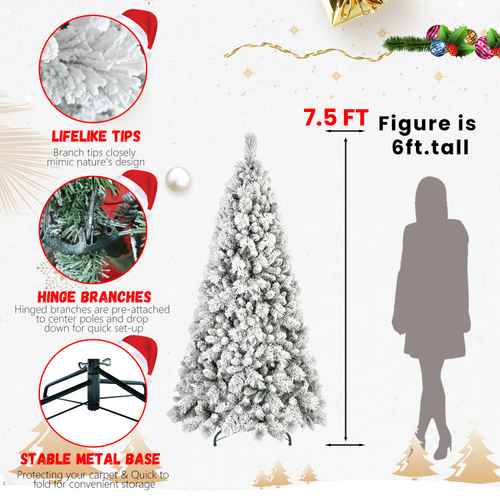 Flocked Christmas tree size guide with metal base
