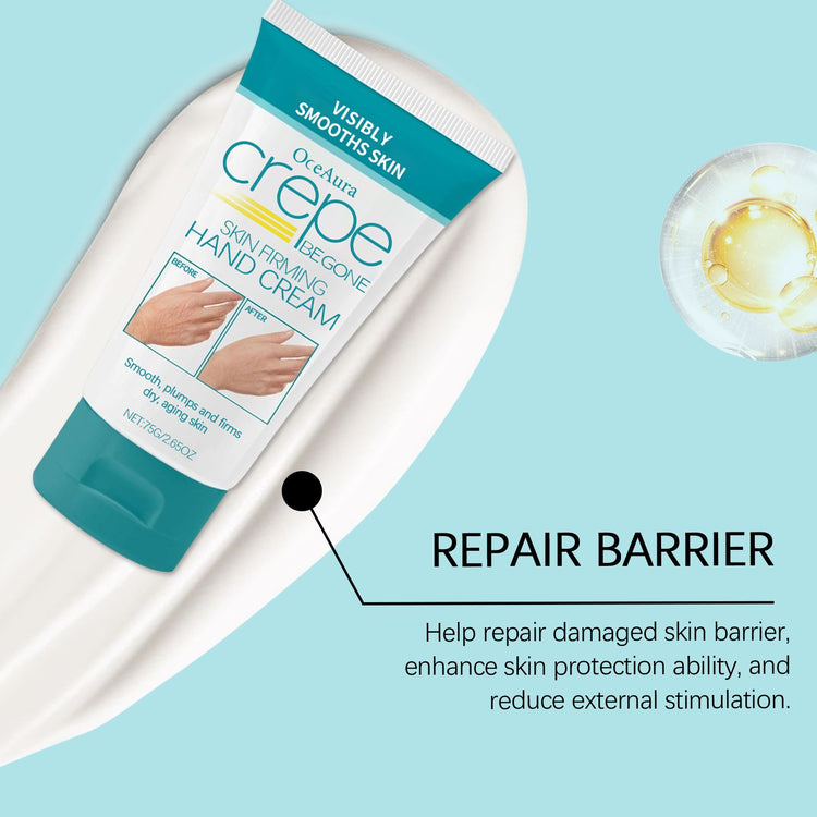 Hand cream packaging with text on a light blue background