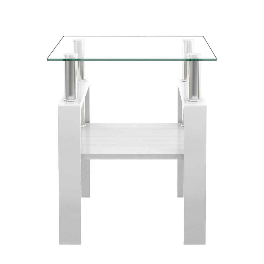 MLNshops white glass end table with shelf - Tempered