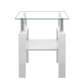 MLNshops white glass end table with shelf - Tempered