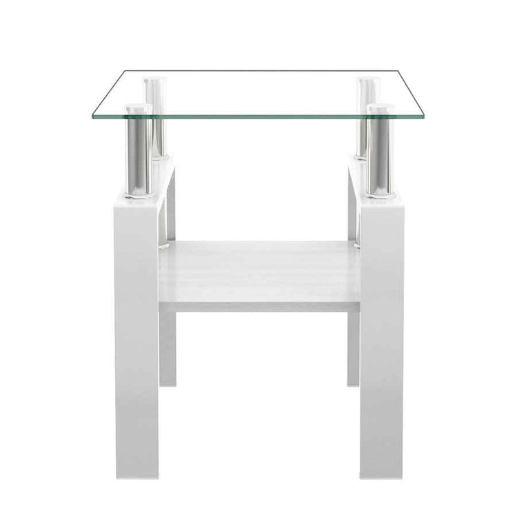 MLNshops white glass end table with shelf - Tempered