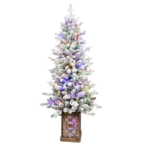 4 ft flocked Christmas tree with LED lights and glitter base
