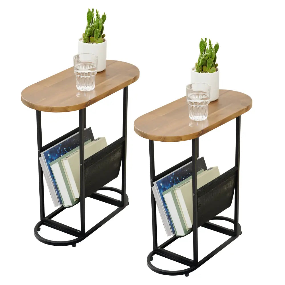 Acacia Oval Small Side Tables Living Room Small Space With Magazines Organizer Storage Space (Set of 2) MLNshops]