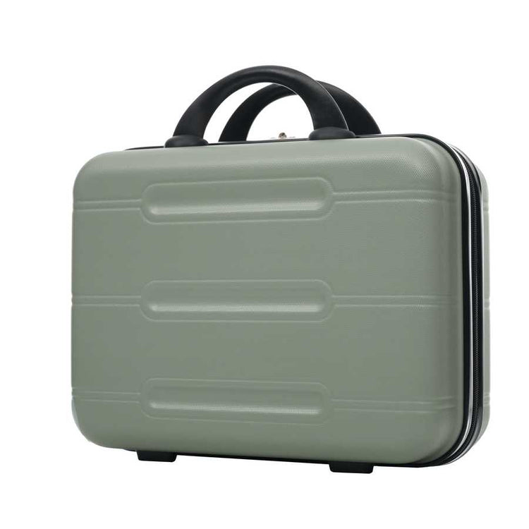 Green briefcase with black handle on a white background