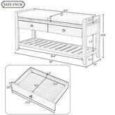Measurement chart of a wooden bench with dimensions in inches.