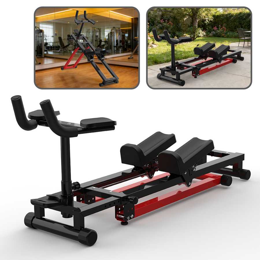 Rowing machine with two inset images showing its use indoors and outdoors.