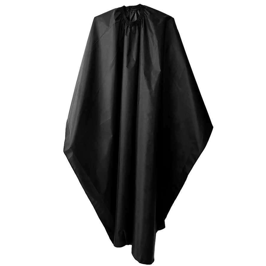 Full-length black salon cape for professional use, compatible with Barber Chair - Heavy Duty Hydraulic for salon services.