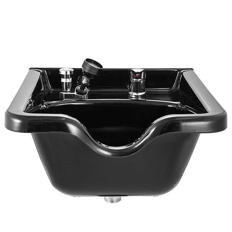 Black hair washing basin with faucet on a white background