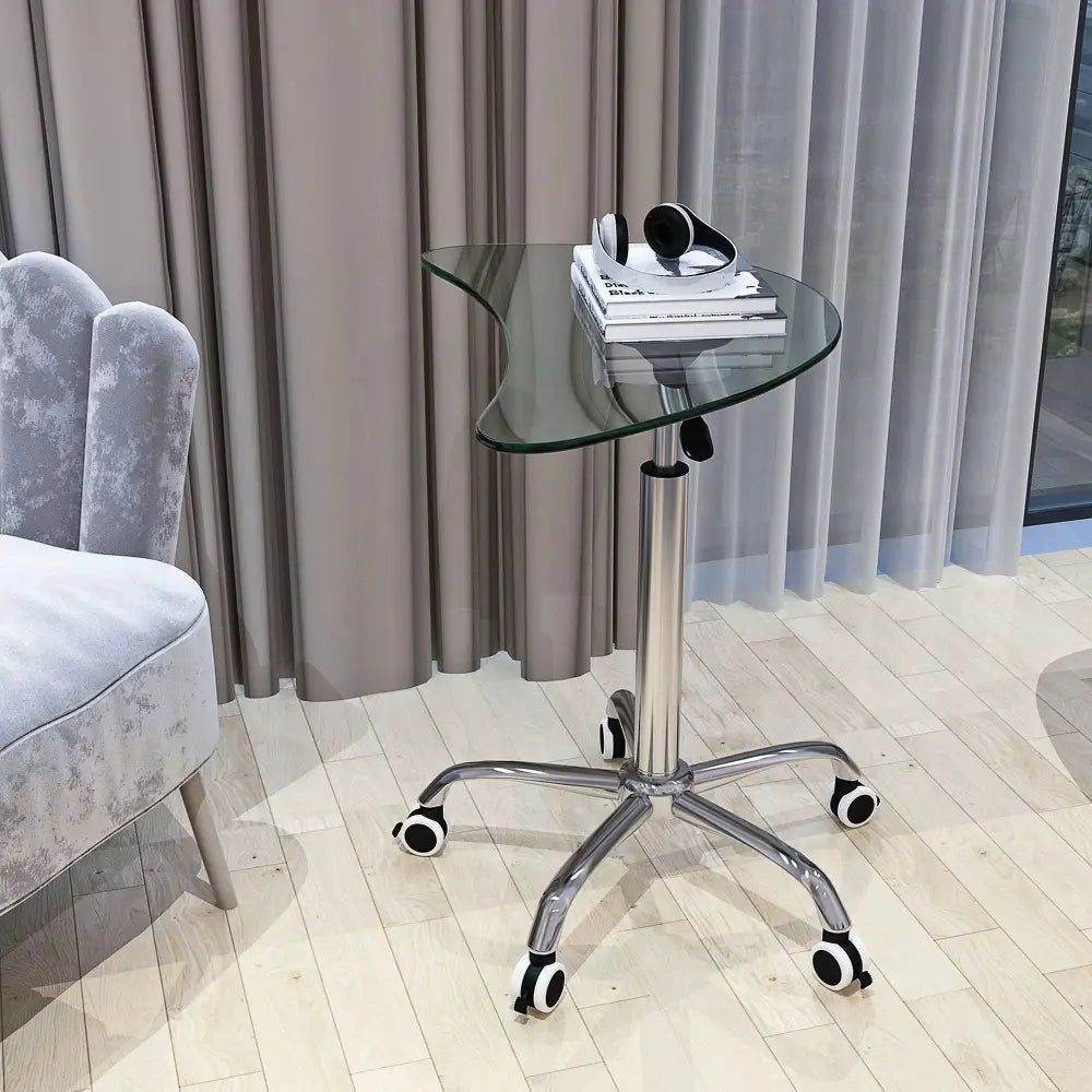 MLNshops Adjustable Glass Table with Wheels for Home Office - MLNshops