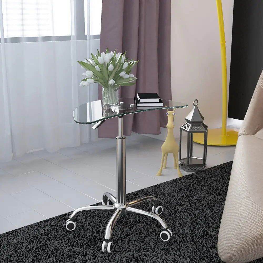 MLNshops Adjustable Glass Table with Wheels for Home Office - MLNshops