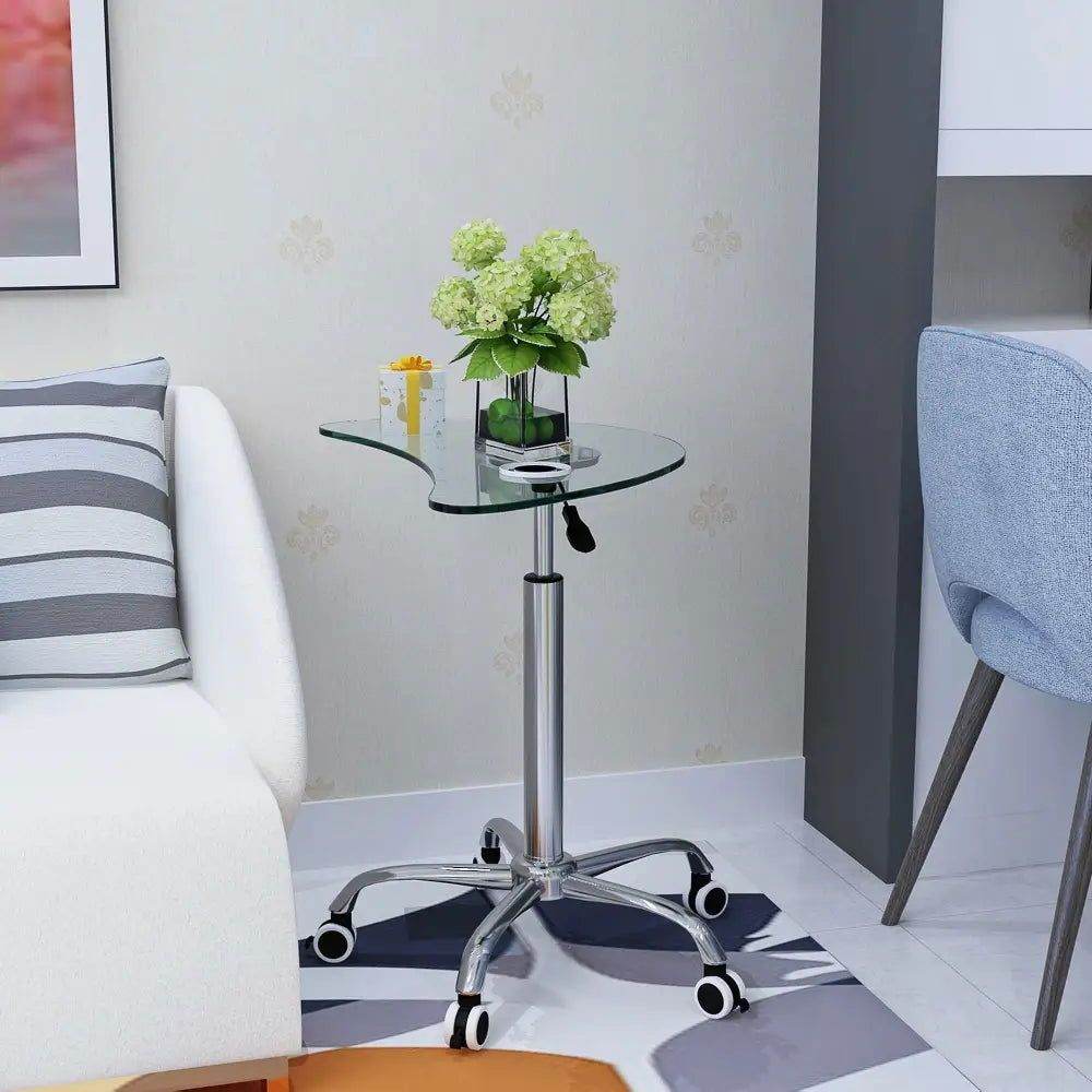 MLNshops Adjustable Glass Table with Wheels for Home Office - MLNshops