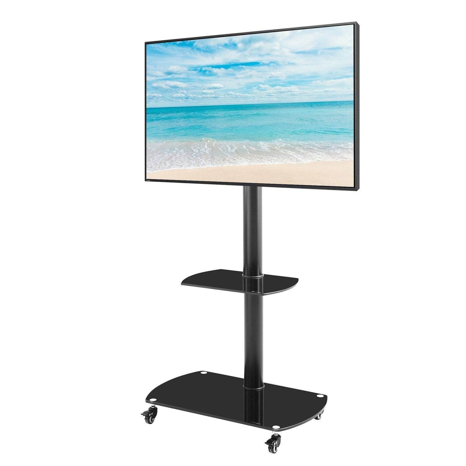 MLNshops Adjustable TV Stand Black Tempered Glass Black Glass