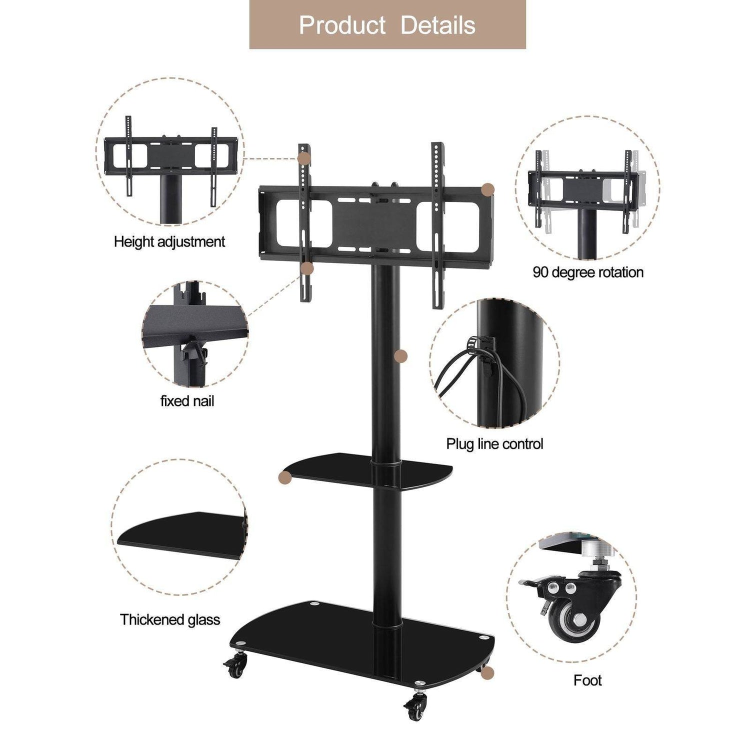 MLNshops Adjustable TV Stand Black Tempered Glass