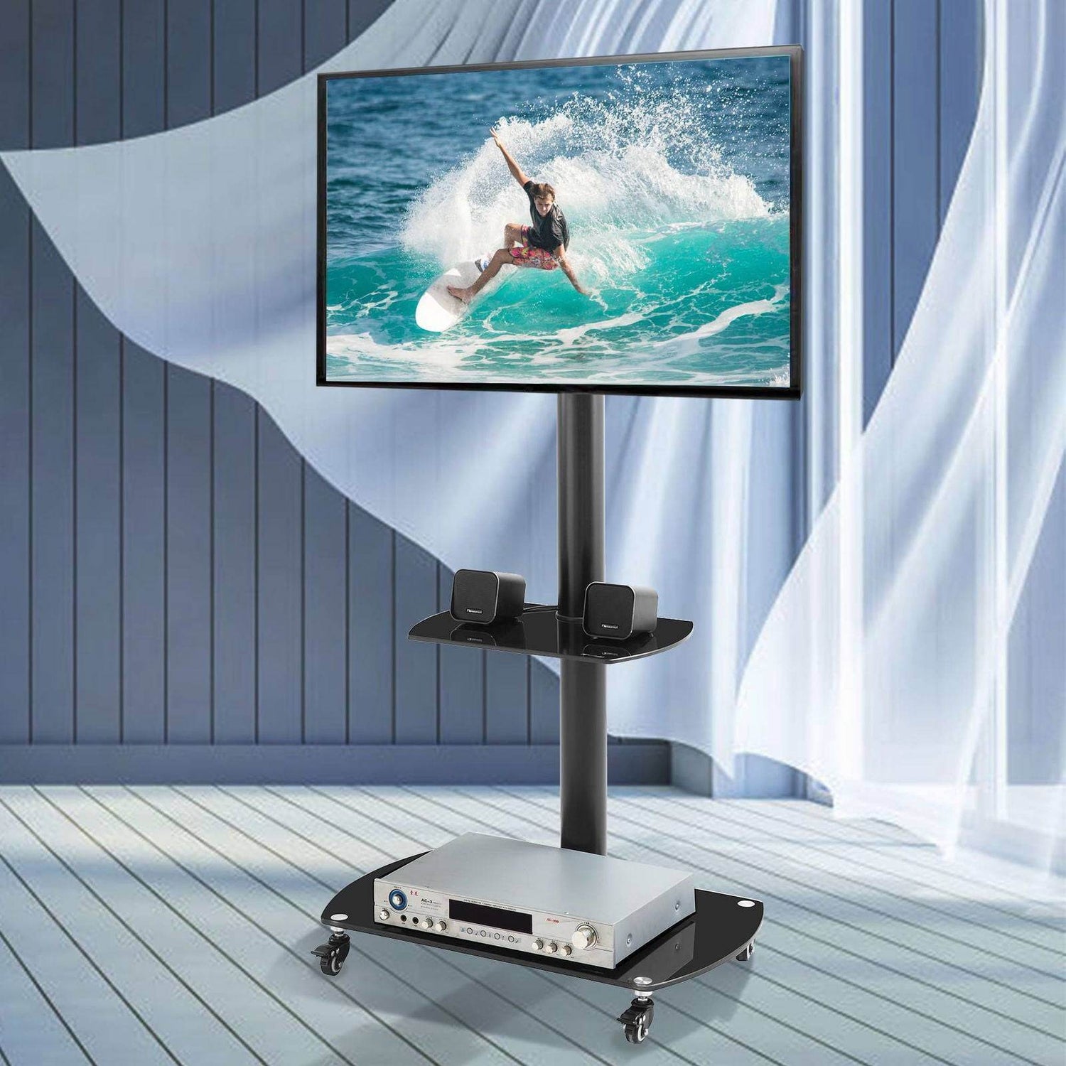 MLNshops Adjustable TV Stand Black Tempered Glass