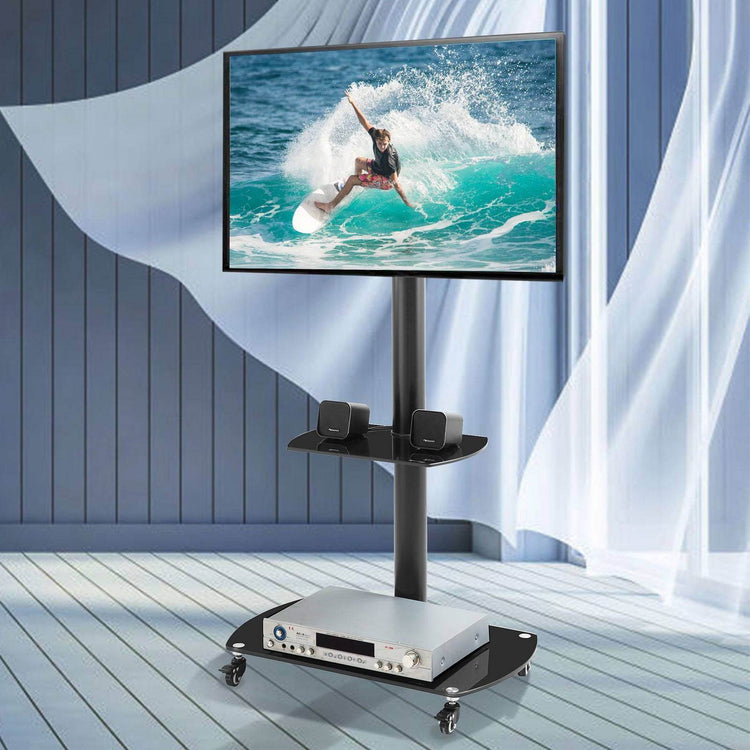 MLNshops Adjustable TV Stand Black Tempered Glass