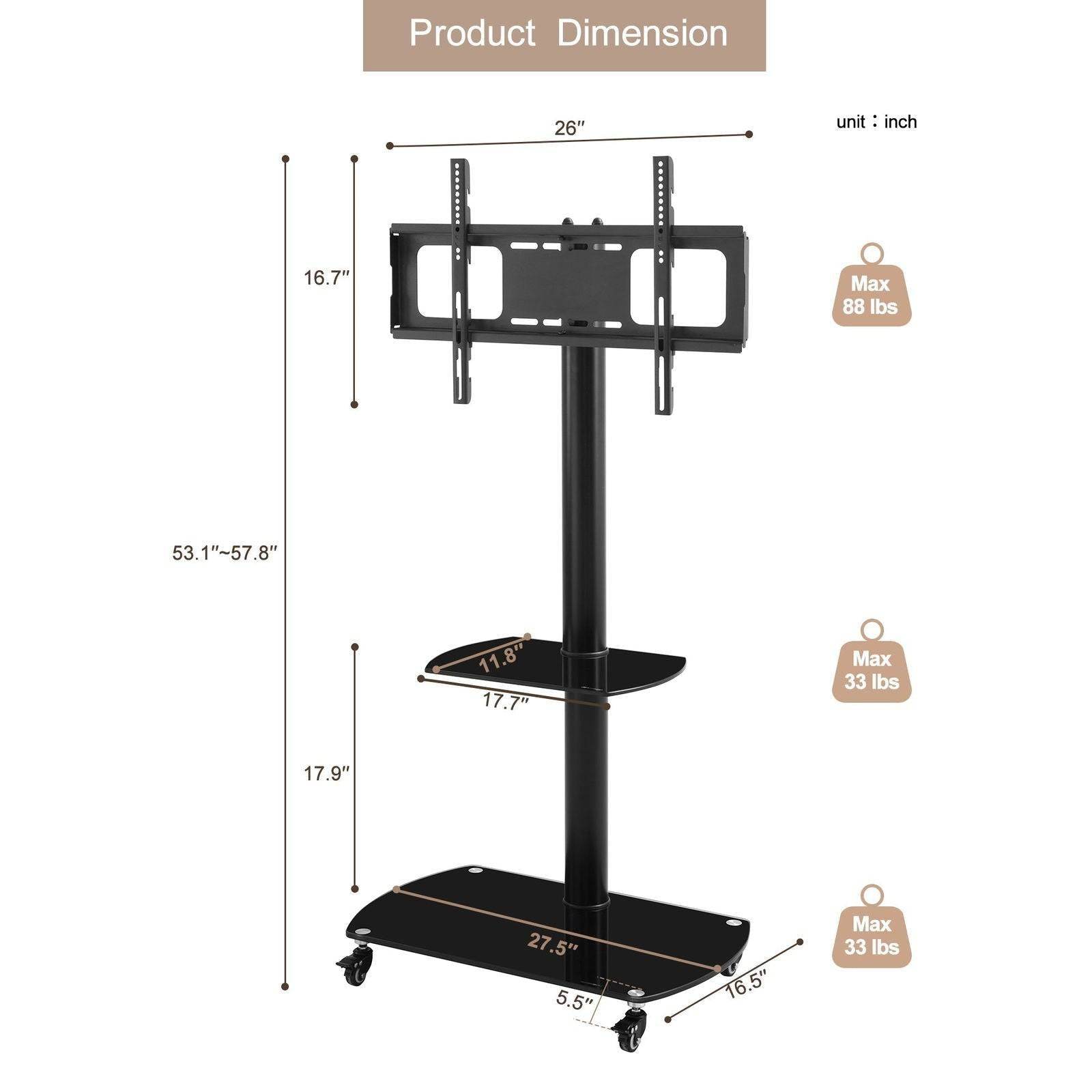 MLNshops Adjustable TV Stand Black Tempered Glass