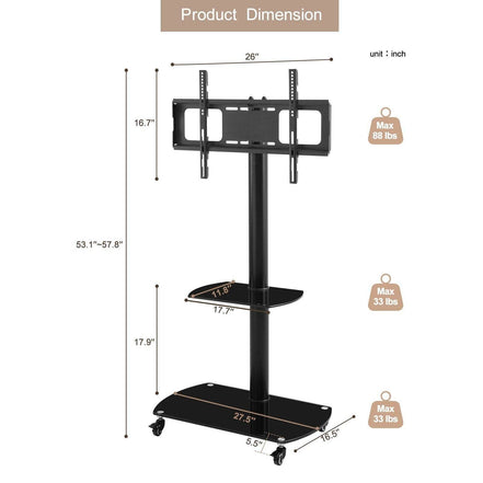 MLNshops Adjustable TV Stand Black Tempered Glass