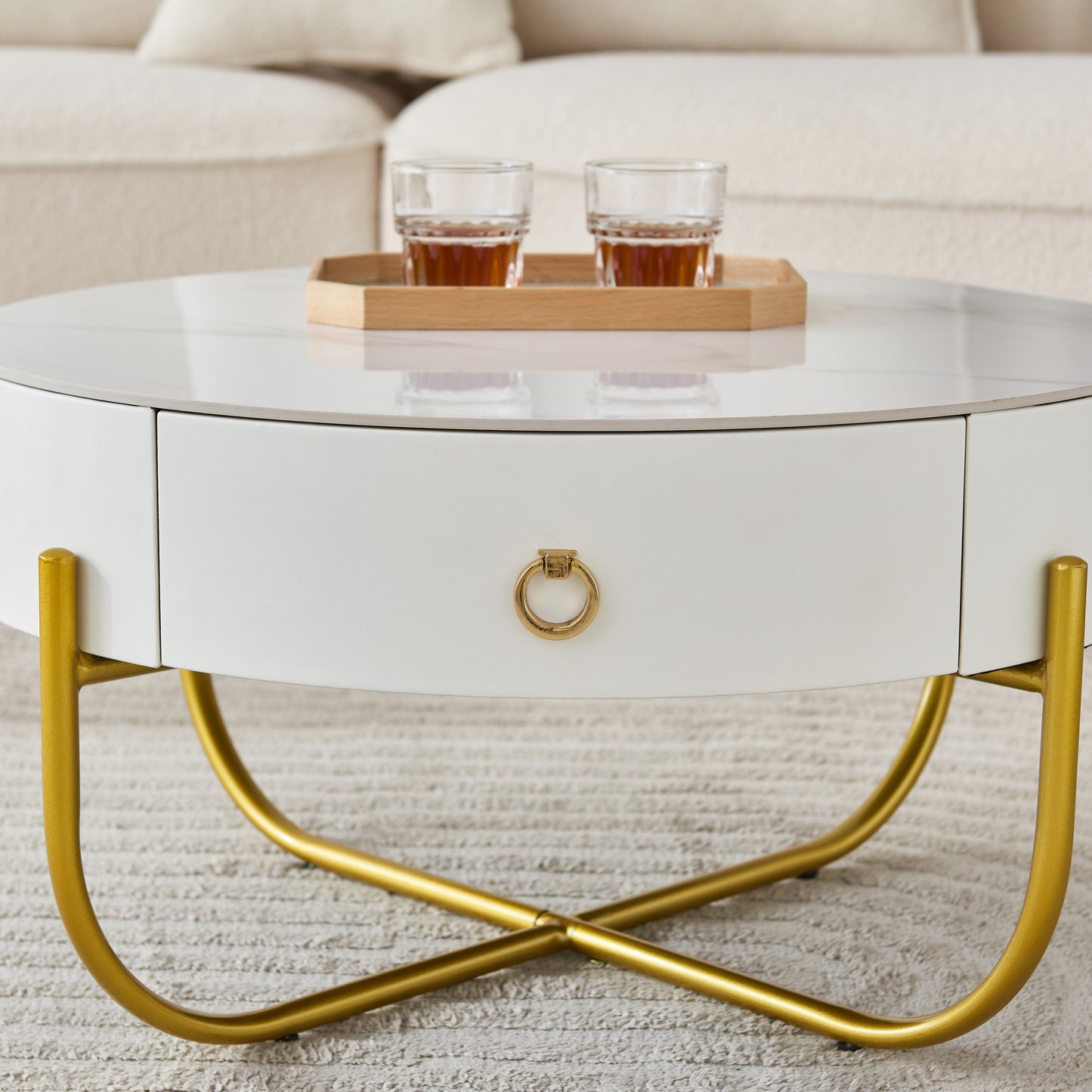 Modern Marble Nesting Table, Round Coffee Table Set