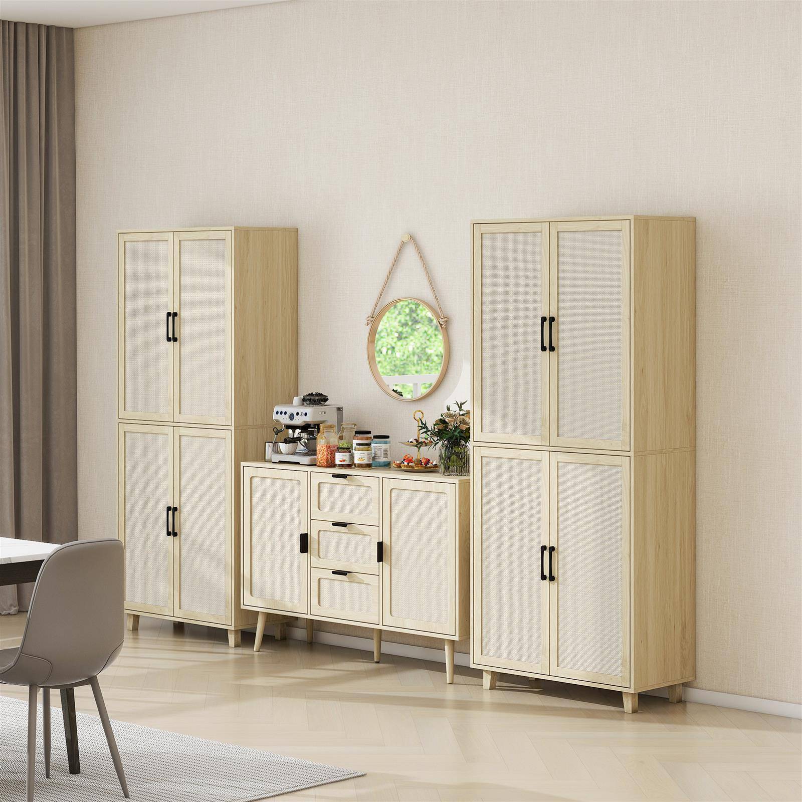 4 Door Cabinet, with 4 Adjustable Inner Shelves, Storage Cabinet Success