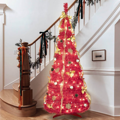 6FT Pop-Up Christmas Tree with LEDs & Decor - Space-Saving Default