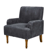 Gray ribbed armchair with wooden legs on a white background