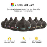 Set of black diffusers with 7-color LED lights on a white background