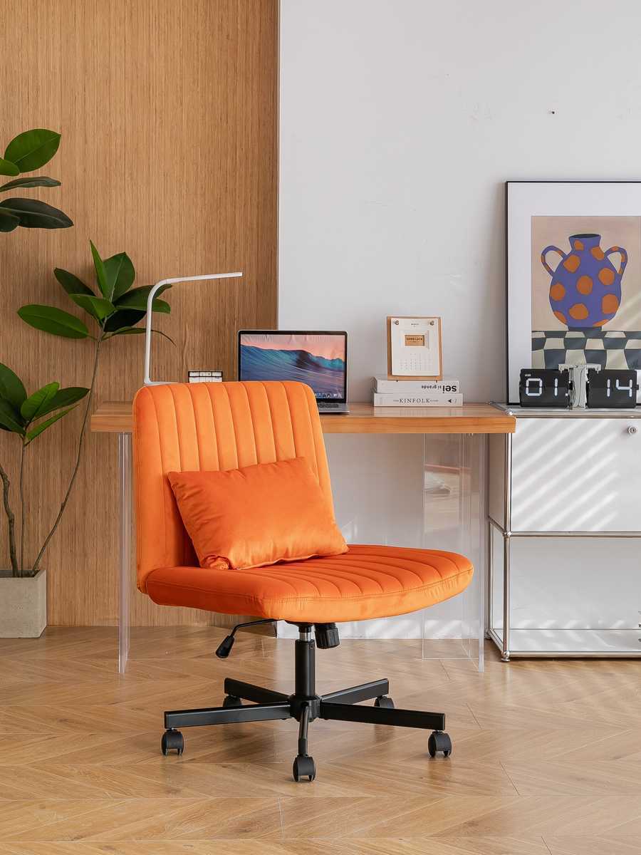 Orange Velvet Office Chair styled in a contemporary workspace, combining comfort and elegance for home office decor.