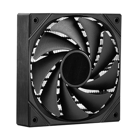 Computer fan with a black frame on a white background