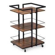 Stylish wooden salon cart with black metal frame and wheels