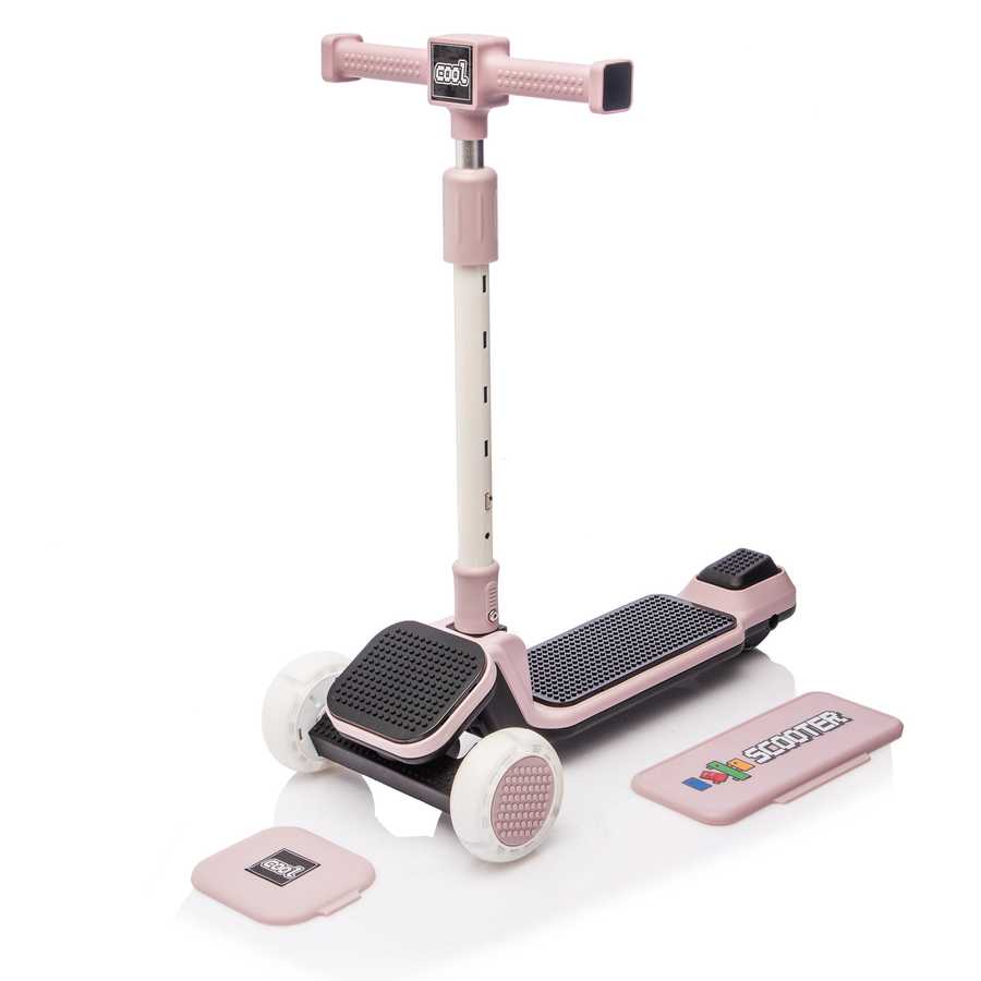 Pink buildable scooter with flashing wheels for kids