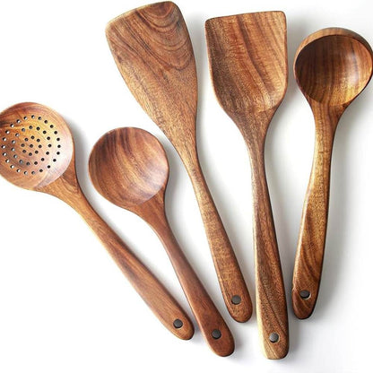 MLNshops teak wood kitchen utensils set - Durable Spoons