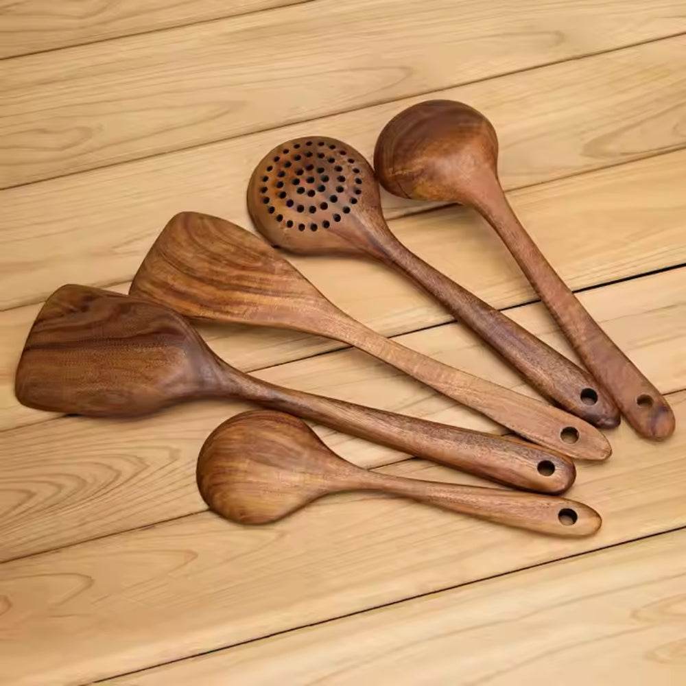 MLNshops teak wood kitchen utensils set - Durable Spoons